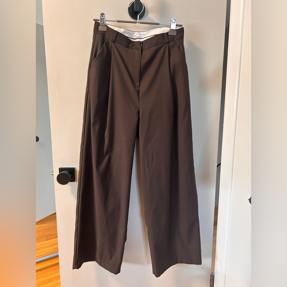 OAK + FORT Wide-Leg Trousers in Dark Brown